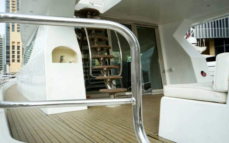 Spacious dining area inside Al Wasmi – yacht rental in Dubai | Mala Yachts