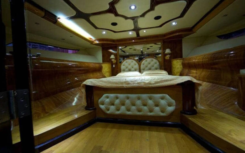 Cozy bedroom onboard 75ft Al Wasmi Yacht – yacht rental Dubai by Mala Yachts