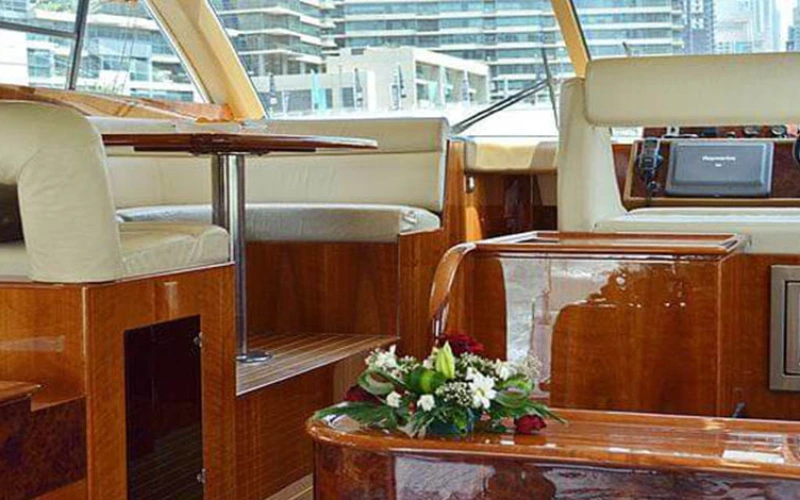 Stylish interior space onboard Gulf Craft yacht – yacht rental in Dubai | Mala Yachts