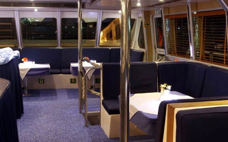 Comfortable sofa lounge inside El Mundo Yacht – yacht rental Dubai by Mala Yachts