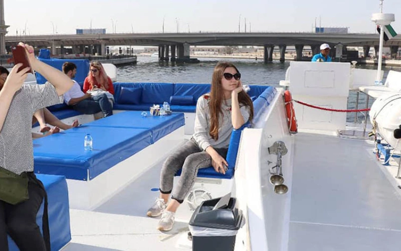 Open upper deck seating on El Mundo Yacht – yacht rental in Dubai by Mala Yachts