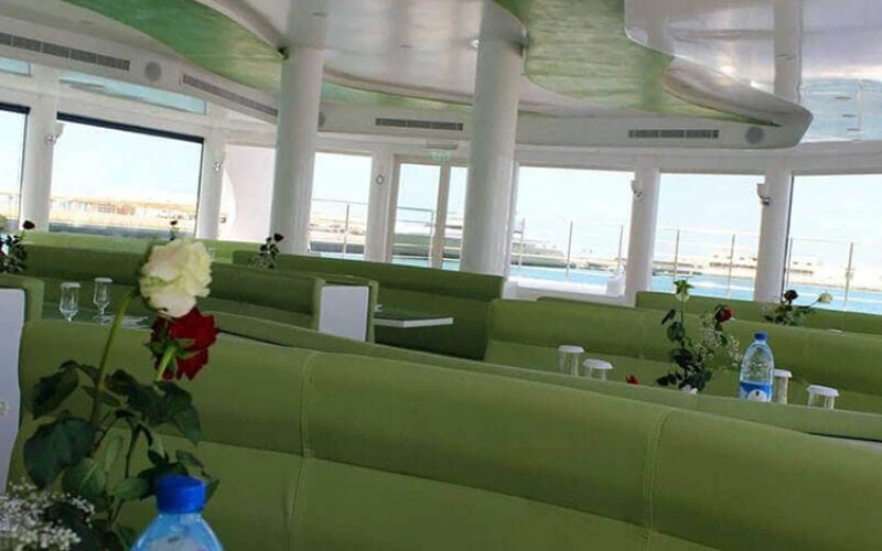 Luxurious sofa lounge in main cabin – yacht rental in Dubai by Mala Yachts