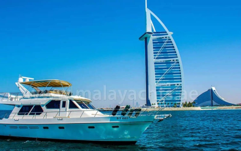 Sleek exterior view of 62ft yacht – yacht rental Dubai | Mala Yachts