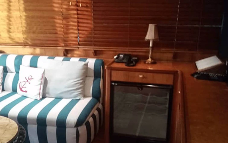 Luxurious lounge inside 62ft yacht – yacht rental Dubai by Mala Yachts