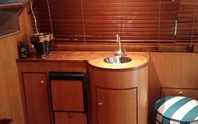 Fully equipped kitchen on 62ft yacht – yacht rental Dubai by Mala Yachts