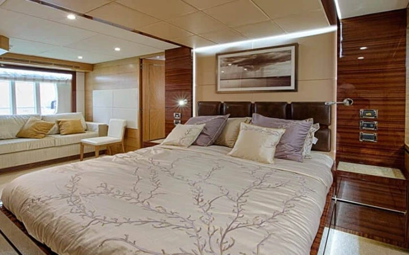 Stylish twin bedroom interior – yacht rental in Dubai | Mala Yachts