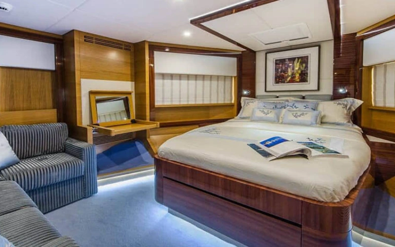 Modern master bedroom onboard 75 Feet Yacht – yacht rental Dubai by Mala Yachts