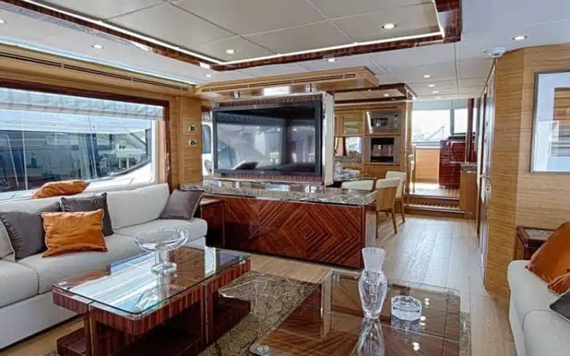 Relaxing sofa setup in the lounge – Mala Yachts yacht rental in Dubai