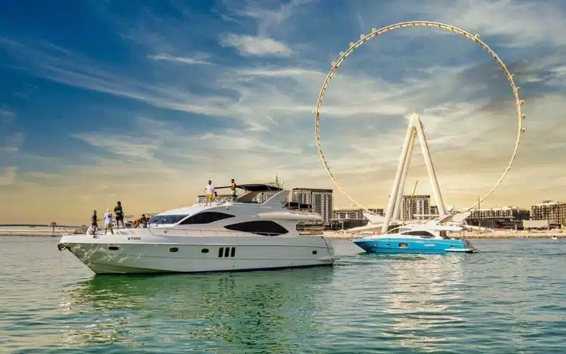 Upper deck with seating on 77ft yacht – Mala Yachts yacht rental in Dubai