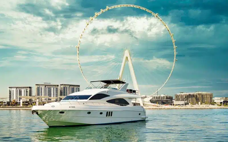 Sleek exterior design of 77ft yacht – Mala Yachts yacht rental Dubai