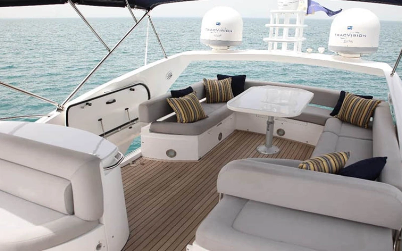 Open deck view cruising on Daydream Yacht – yacht rental in Dubai | Mala Yachts