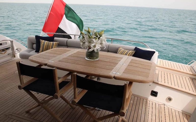 Stylish indoor seating on Daydream Yacht – Mala Yachts yacht rental in Dubai