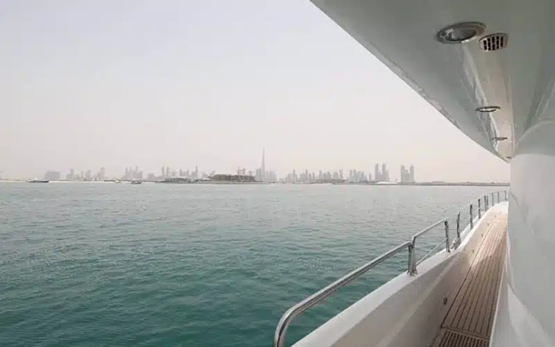 "Notorious Yacht at sunset in Dubai – stunning views and serene moments with Mala Yachts’ luxury yacht rental Dubai."