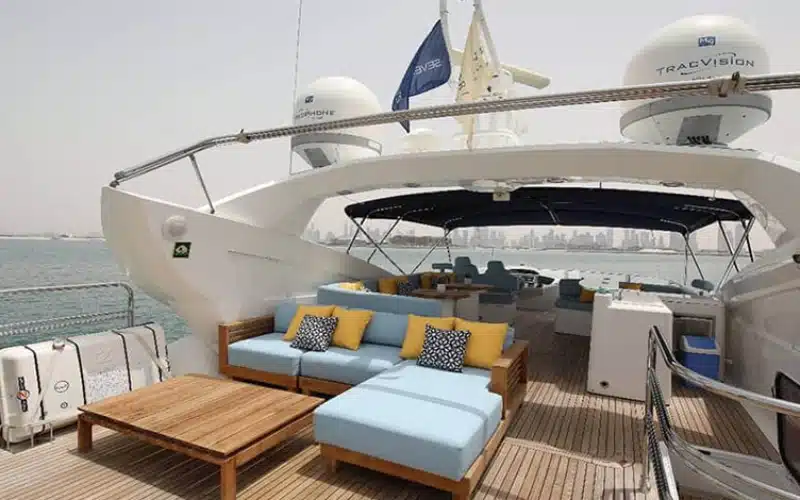 "Modern interior with high-end finish on Notorious Yacht – unmatched comfort for yacht rental Dubai."