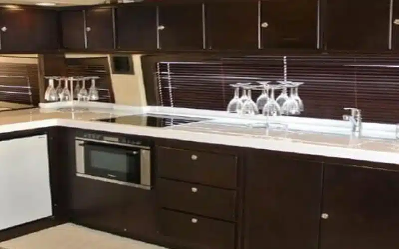 Fully equipped kitchen on Al Khan Yacht – Mala Yachts yacht rental in Dubai