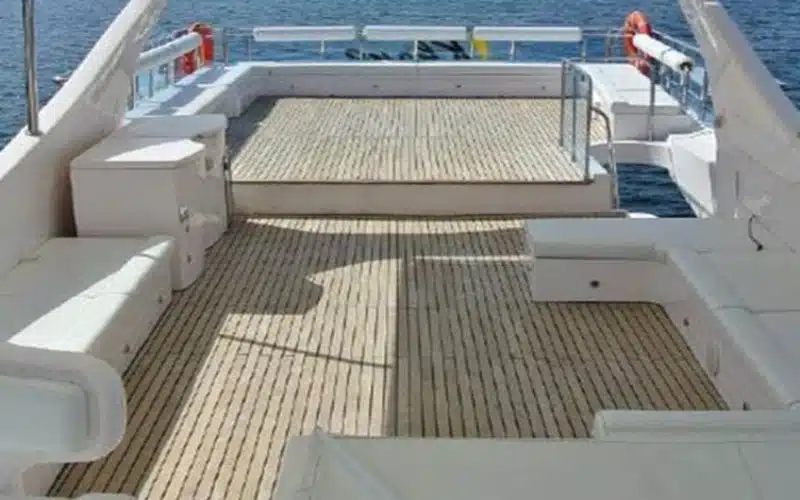 Open deck on Al Khan Yacht with sea views – yacht rental in Dubai | Mala Yachts