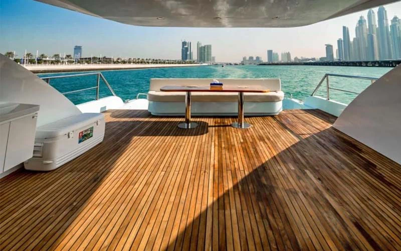 Rear view of Black Berry Yacht featuring swim platform and modern design elements