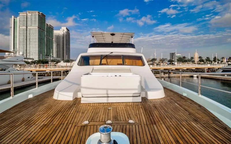 Black Berry Yacht anchored near the marina showcasing its elegant exterior and structure