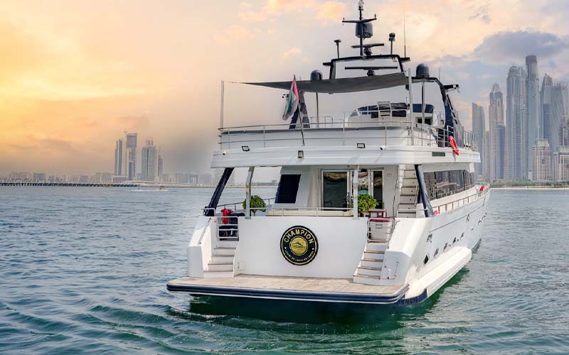 Rear deck of Mazayal Yacht showcasing outdoor seating and swim platform