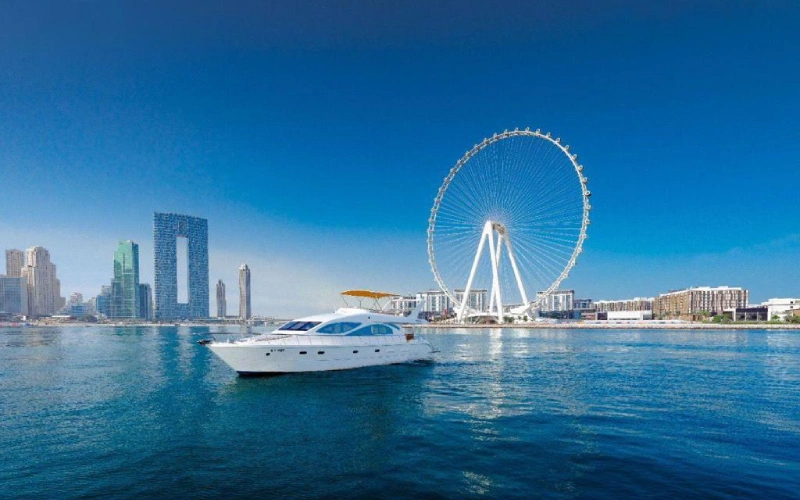 Ocean Seeker II yacht cruising at sea with sleek, modern hull lines, a spacious flybridge deck, and clear skies above