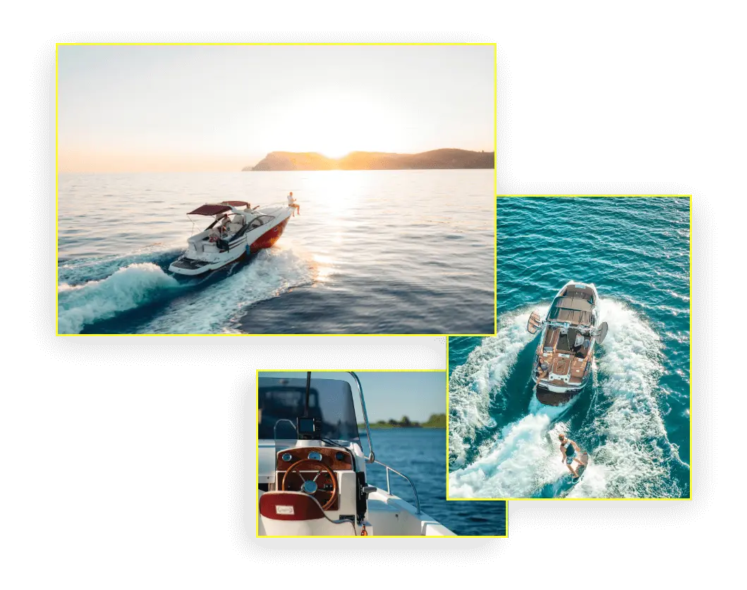 Variety of yachts and boating activities, showcasing options for yacht rental in Dubai by Mala Yachts, including possibilities for events.