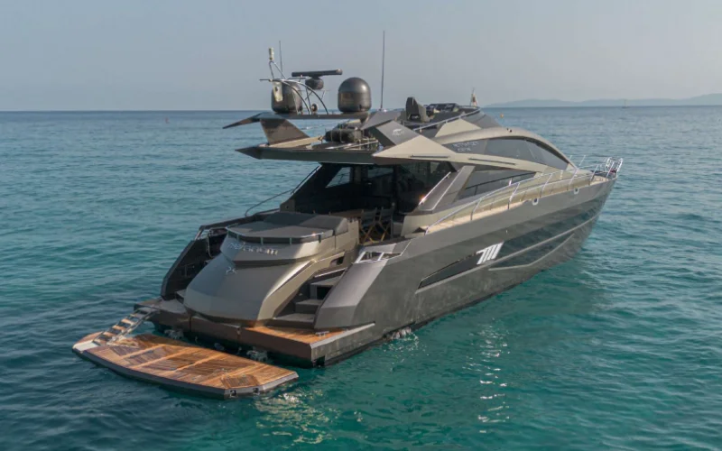 Side view of Morrigan Yacht sailing on open waters