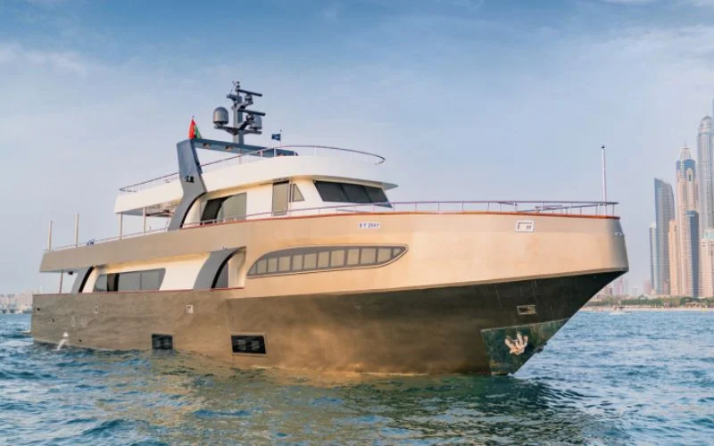 Open deck with sunpad seating on the bow of D3 33 Yacht