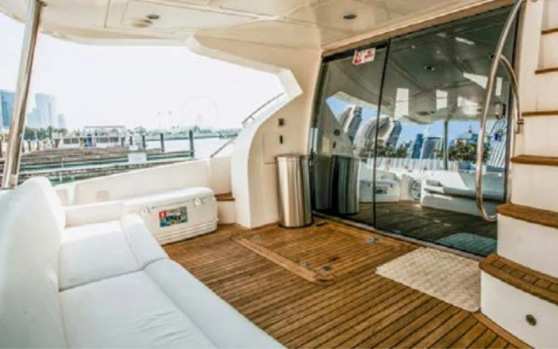 "Well-equipped kitchen area aboard Lagoona 56ft yacht – Mala Yachts offering high-end yacht rental in Dubai"