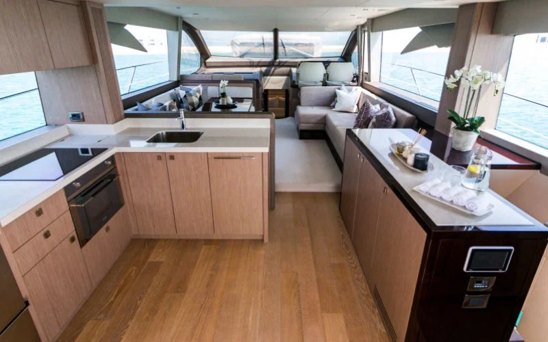 "Fully equipped galley kitchen in My Serenity yacht – Mala Yachts trusted yacht rental in Dubai"