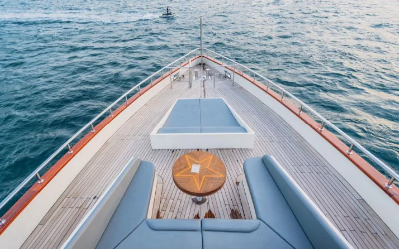 Under-deck sleeping area with soft lighting and compact design in D3 33 Yacht