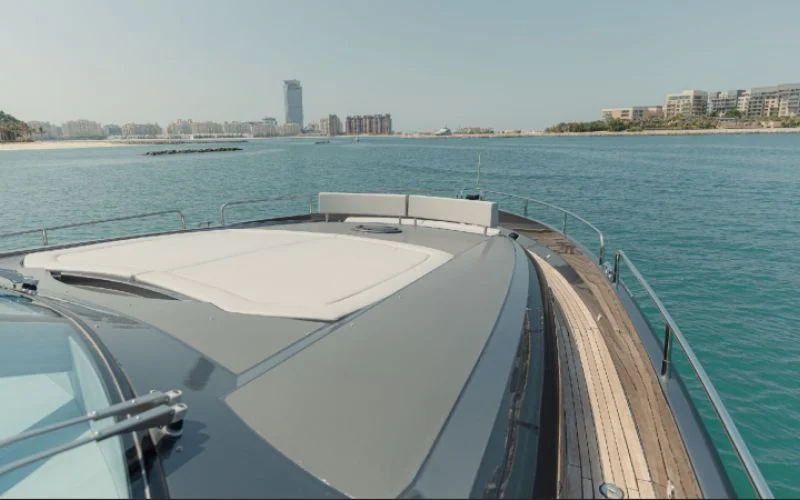 Reclining sun loungers on the flybridge with ocean view aboard Matrix Yacht