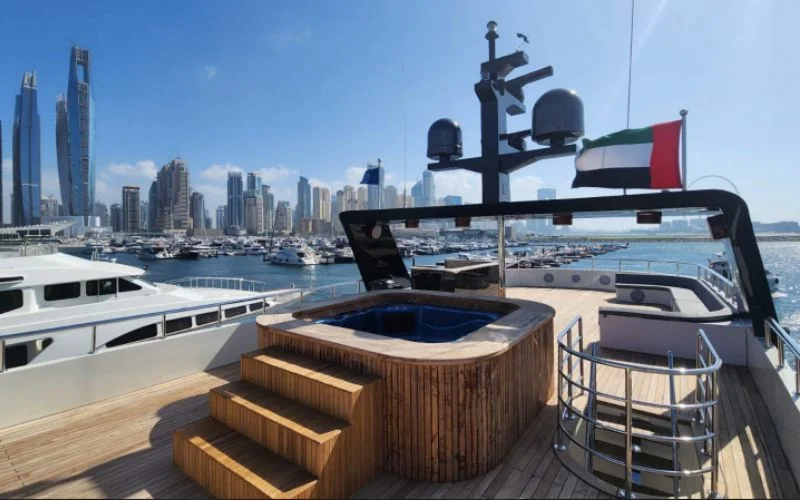 Compact interior space with integrated lighting and stylish modern finishes inside D3 33 Yacht