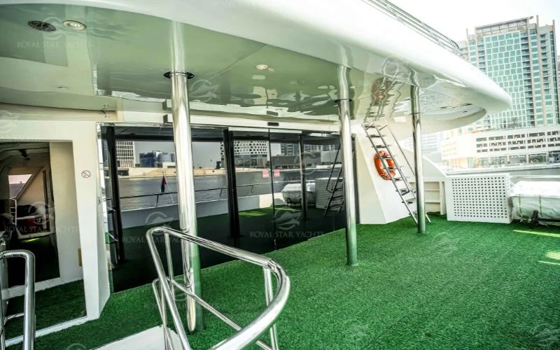 Outdoor seating area at the aft deck of 100ft Dream Yacht