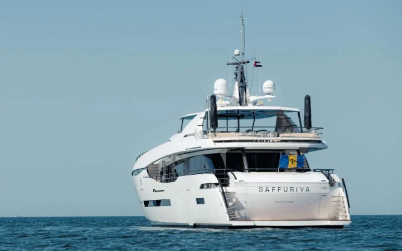 "Saffuriya yacht sailing along the Dubai coastline – Mala Yachts premium yacht rental in Dubai"