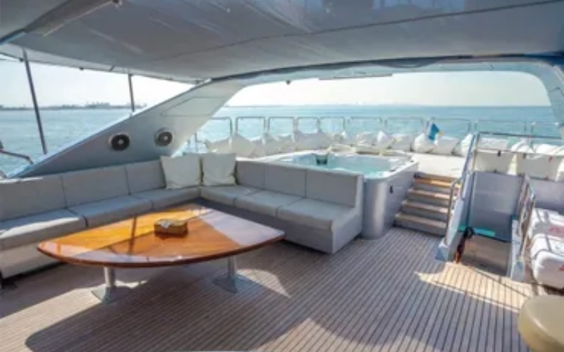 Luxurious main salon with modern seating inside Medusa Yacht