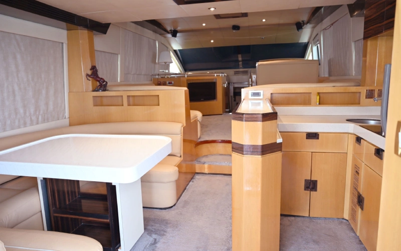 Spacious and stylish yacht interior with ambient lighting – Mala Yachts yacht rental in Dubai