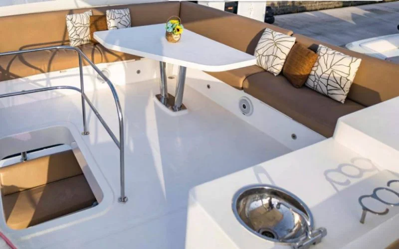 "Modern interior lounge of Majesty 48 yacht – Mala Yachts luxury yacht rental in Dubai"