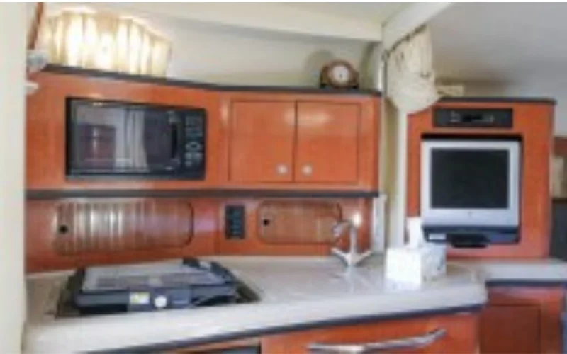 Modern kitchen inside 38ft yacht – yacht rental in Dubai by Mala Yachts