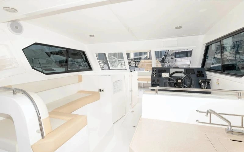 Comfortable seating setup inside the Storm 36ft yacht – Mala Yachts specializes in stylish and affordable yacht rental in Dubai.