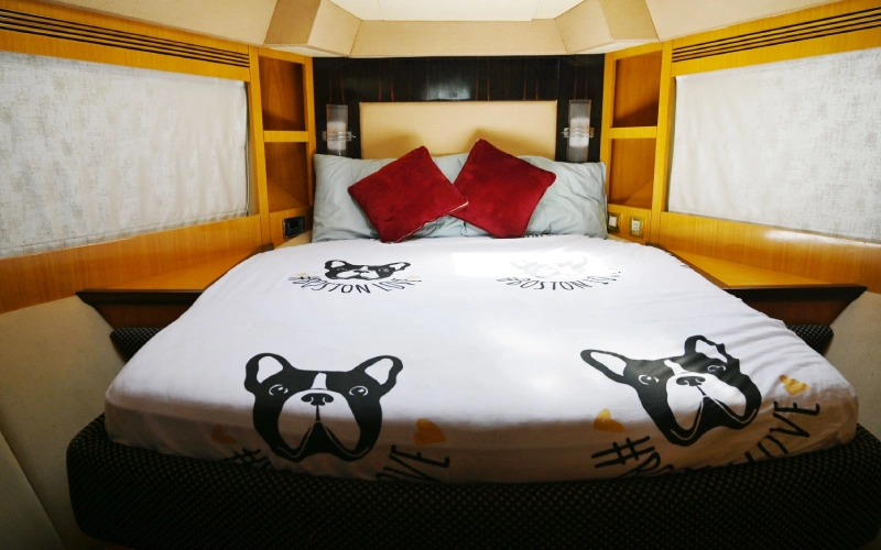 Cozy and private bedroom on Azimuth 58ft yacht – yacht rental Dubai by Mala Yachts