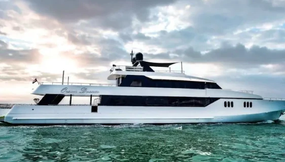 Ocean Dream yacht gliding through crystal-clear Dubai waters – Mala Yachts offers premium yacht rental in Dubai for unforgettable experiences.