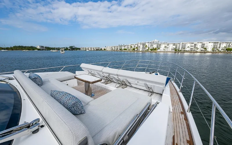 Outdoor deck view of Azimut 66 under sunny Dubai skies – Mala Yachts yacht rental in Dubai