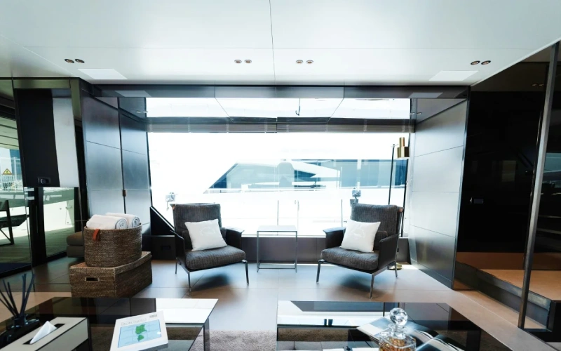 Elegant dining area aboard Sanlorenzo 64ft – Mala Yachts yacht rental in Dubai for private events