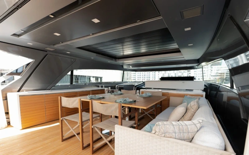 Stylish interior design of Sanlorenzo 64ft yacht with natural lighting – Mala Yachts top yacht rental in Dubai